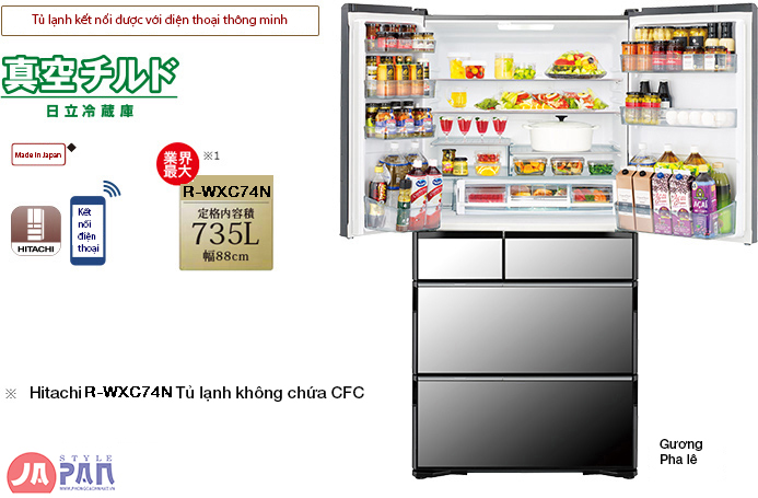 Đánh giá Tủ lạnh nội địa Nhật, hút chân không Hitachi R-WXC74S (X) Đen gương 2022 735L