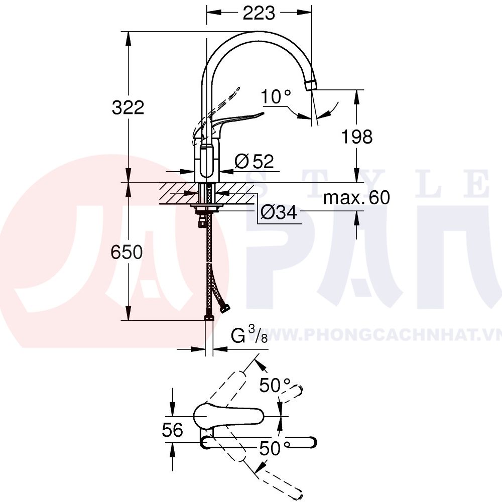 Vòi rửa bát Grohe Euroeco Special 32786000 2 Bản vẽ kỹ thuật